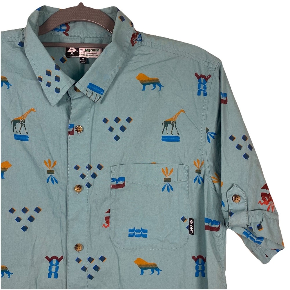 Lifted Research Group‎ LRG Short Sleeve Teal Button Safari Camp Shirt Men's Med